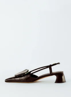Hot Tibi Croc Print Victor Slingback Brown