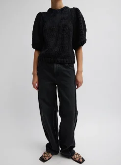 Online Tibi Deluxe Tube Yarn Sweater Mini Puff Pullover Black