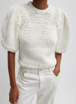 Online Tibi Deluxe Tube Yarn Sweater Mini Puff Pullover White