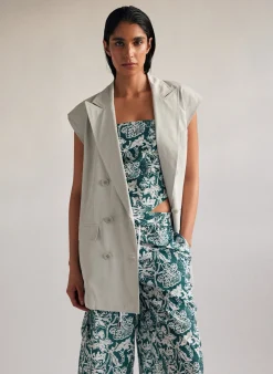 Outlet Tibi Drapey Suiting Oversized Double Breasted Vest Stone