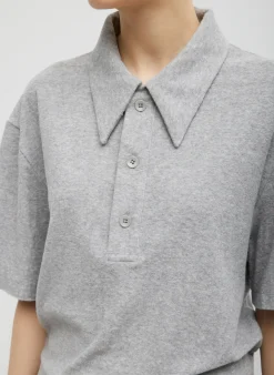 Best Tibi Dry Loop Terry Easy Polo Shirt Heather Grey
