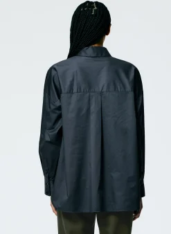 Outlet Tibi Eco Poplin Asymmetrical Shirt Navy Fog