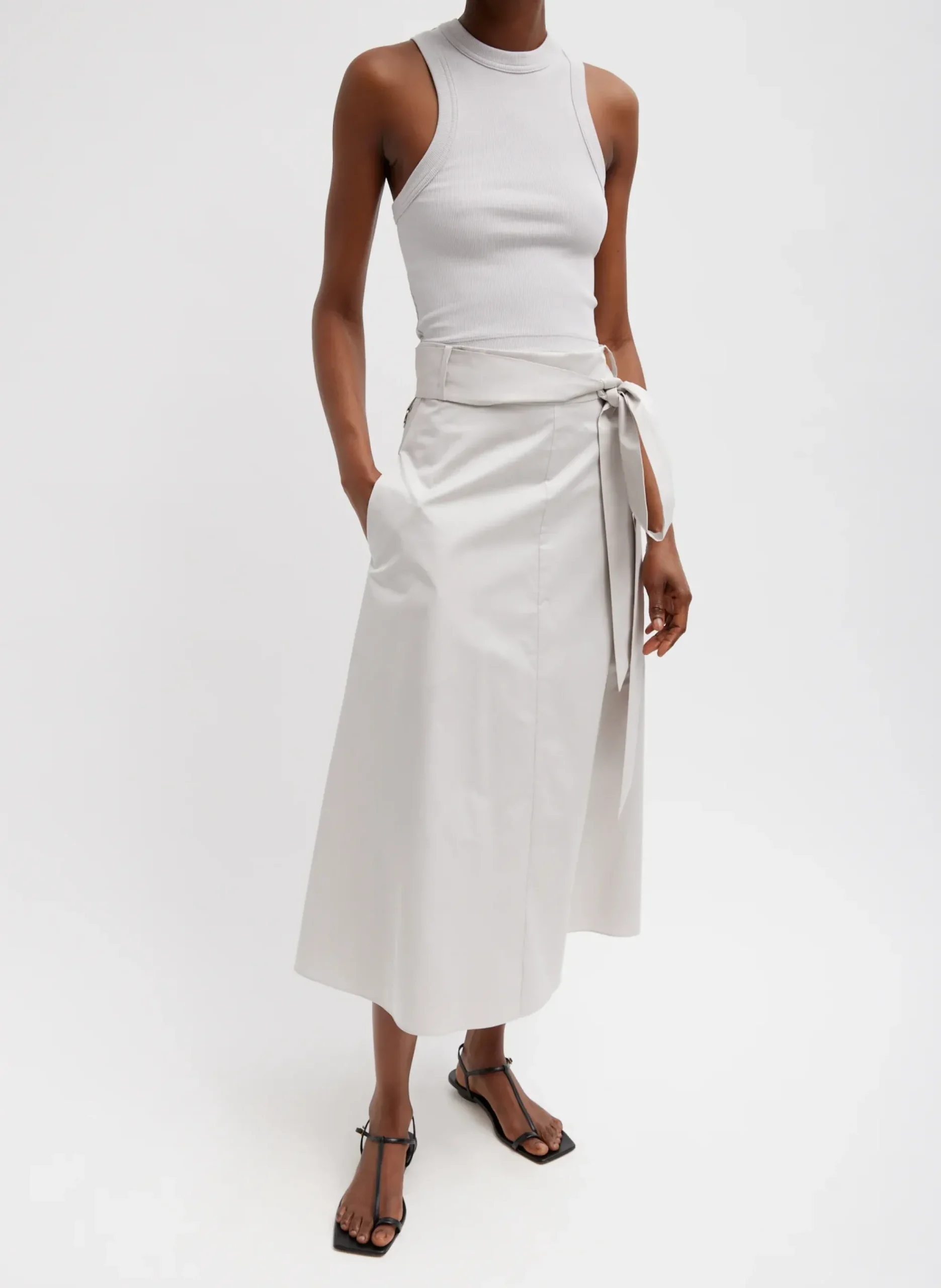Outlet Tibi Eco Poplin Back Wrap Skirt Stone