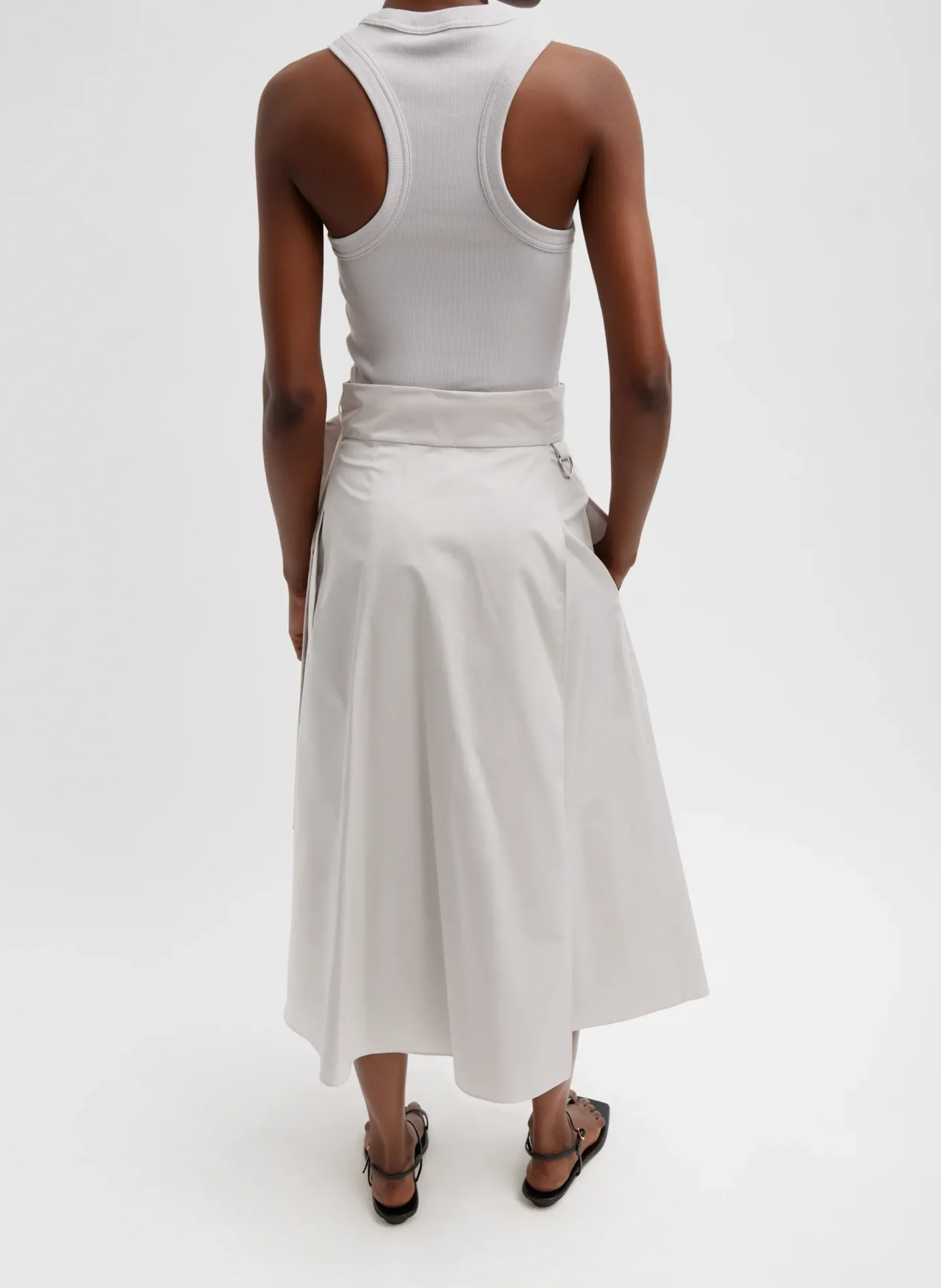 Outlet Tibi Eco Poplin Back Wrap Skirt Stone