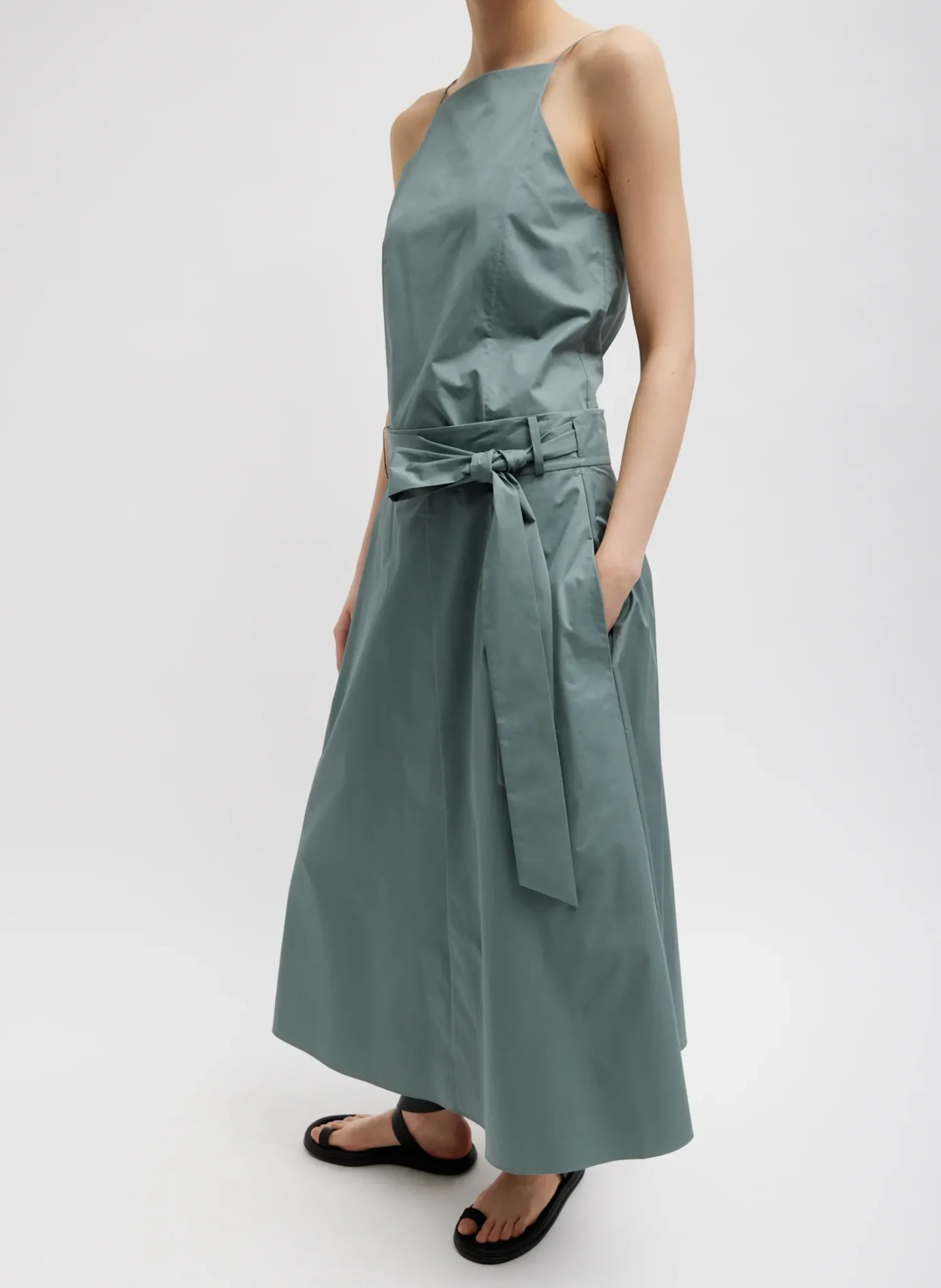 Hot Tibi Eco Poplin Back Wrap Skirt Green Limestone