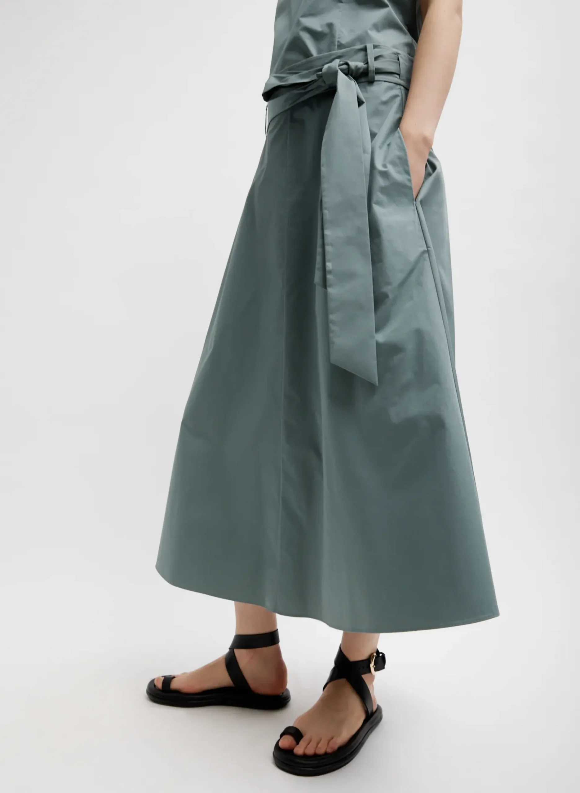 Hot Tibi Eco Poplin Back Wrap Skirt Green Limestone