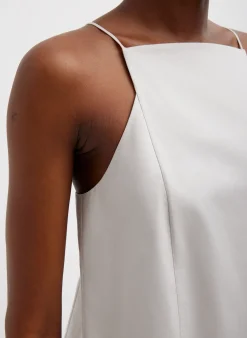 Best Tibi Eco Poplin Cropped Square Neck Criss Cross Tank Stone