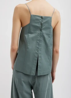 Outlet Tibi Eco Poplin Cropped Square Neck Criss Cross Tank Green Limestone
