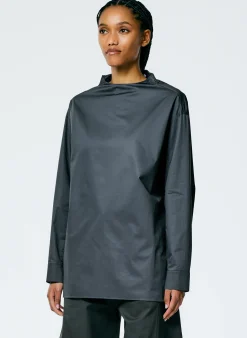 Tibi Eco Poplin Funnelneck Top Navy Fog