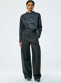 Tibi Eco Poplin Funnelneck Top Navy Fog