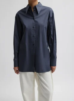 Outlet Tibi Eco Poplin Shirt With Tucked Sleeve Shark Grey