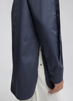 Outlet Tibi Eco Poplin Shirt With Tucked Sleeve Shark Grey