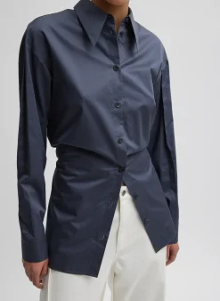 Outlet Tibi Eco Poplin Shirt With Tucked Sleeve Shark Grey