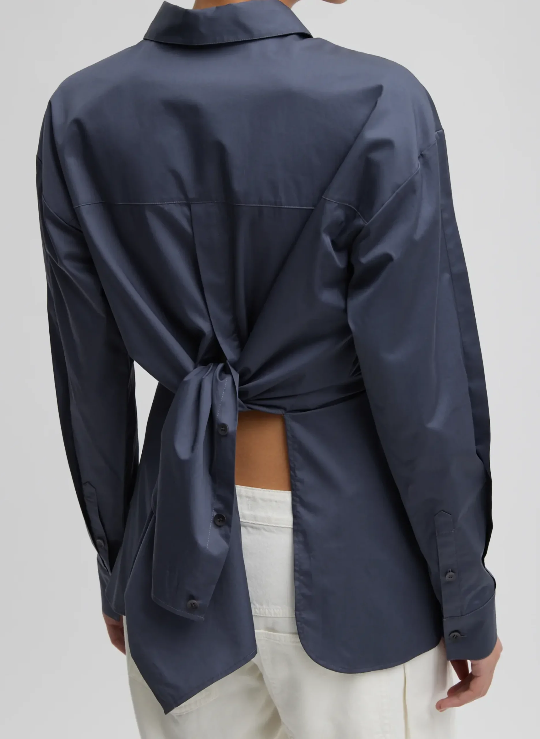 Outlet Tibi Eco Poplin Shirt With Tucked Sleeve Shark Grey