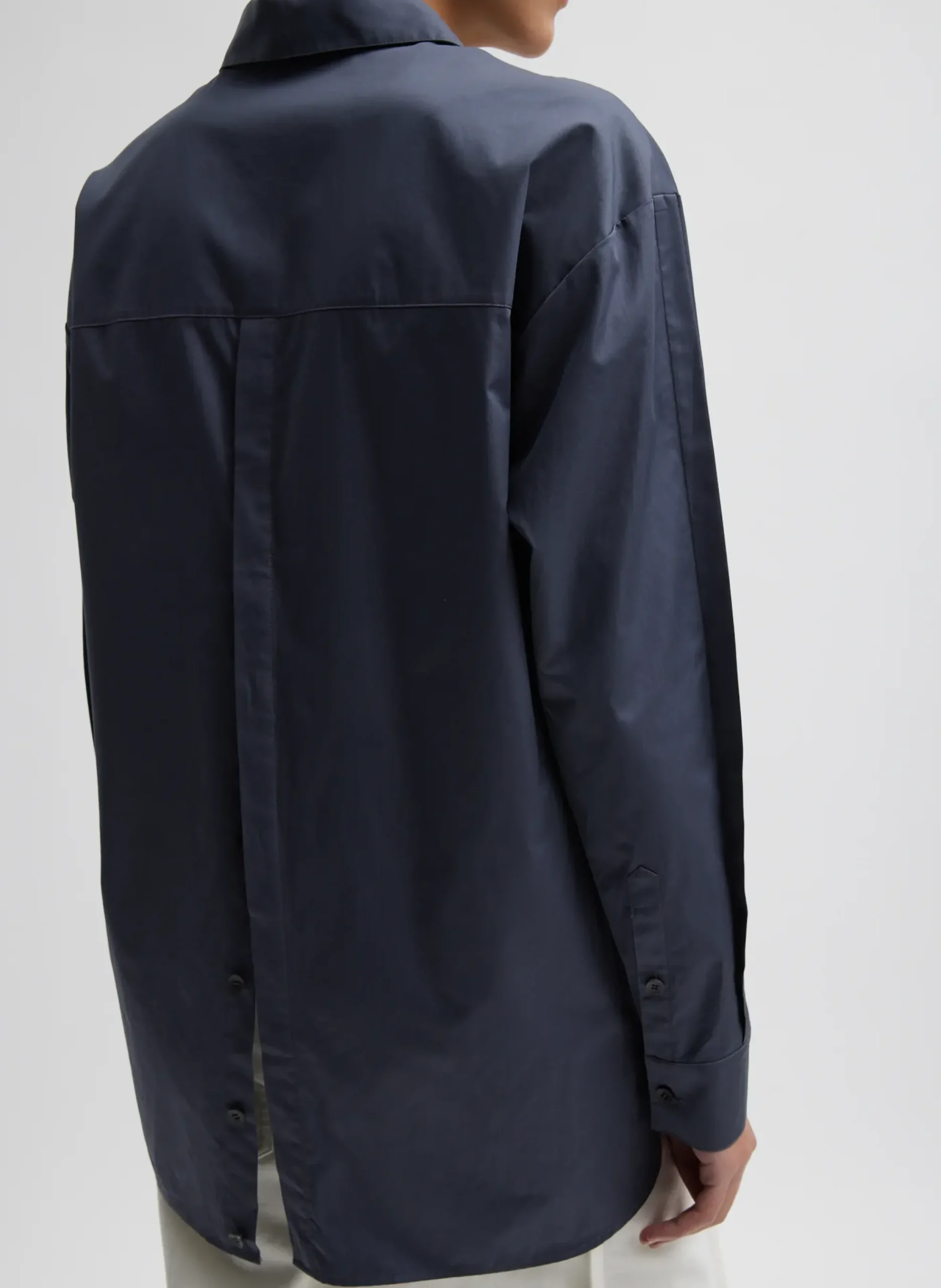 Outlet Tibi Eco Poplin Shirt With Tucked Sleeve Shark Grey