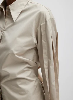 Hot Tibi Eco Poplin Shirt With Tucked Sleeve Light Stone