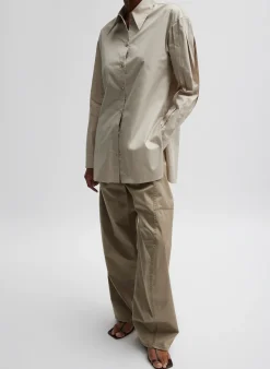 Hot Tibi Eco Poplin Shirt With Tucked Sleeve Light Stone