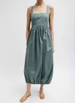 New Tibi Eco Poplin Square Neck Sculpted Dress Green Limestone