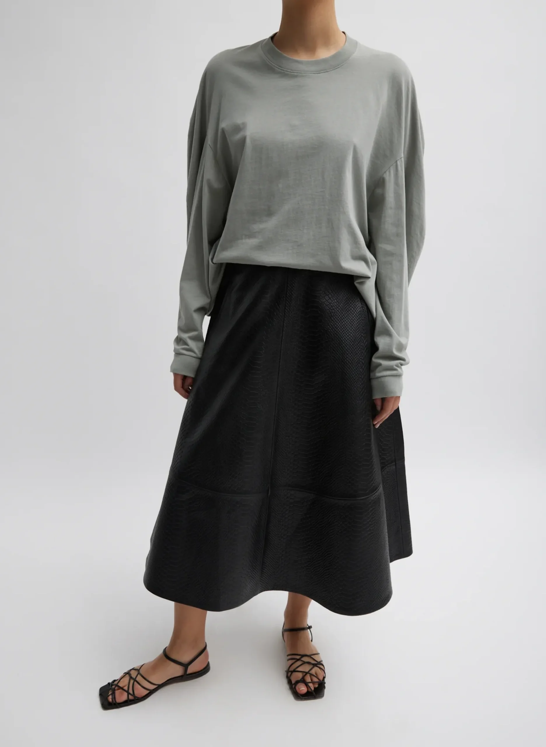 Hot Tibi Embossed Python Circle Skirt Black