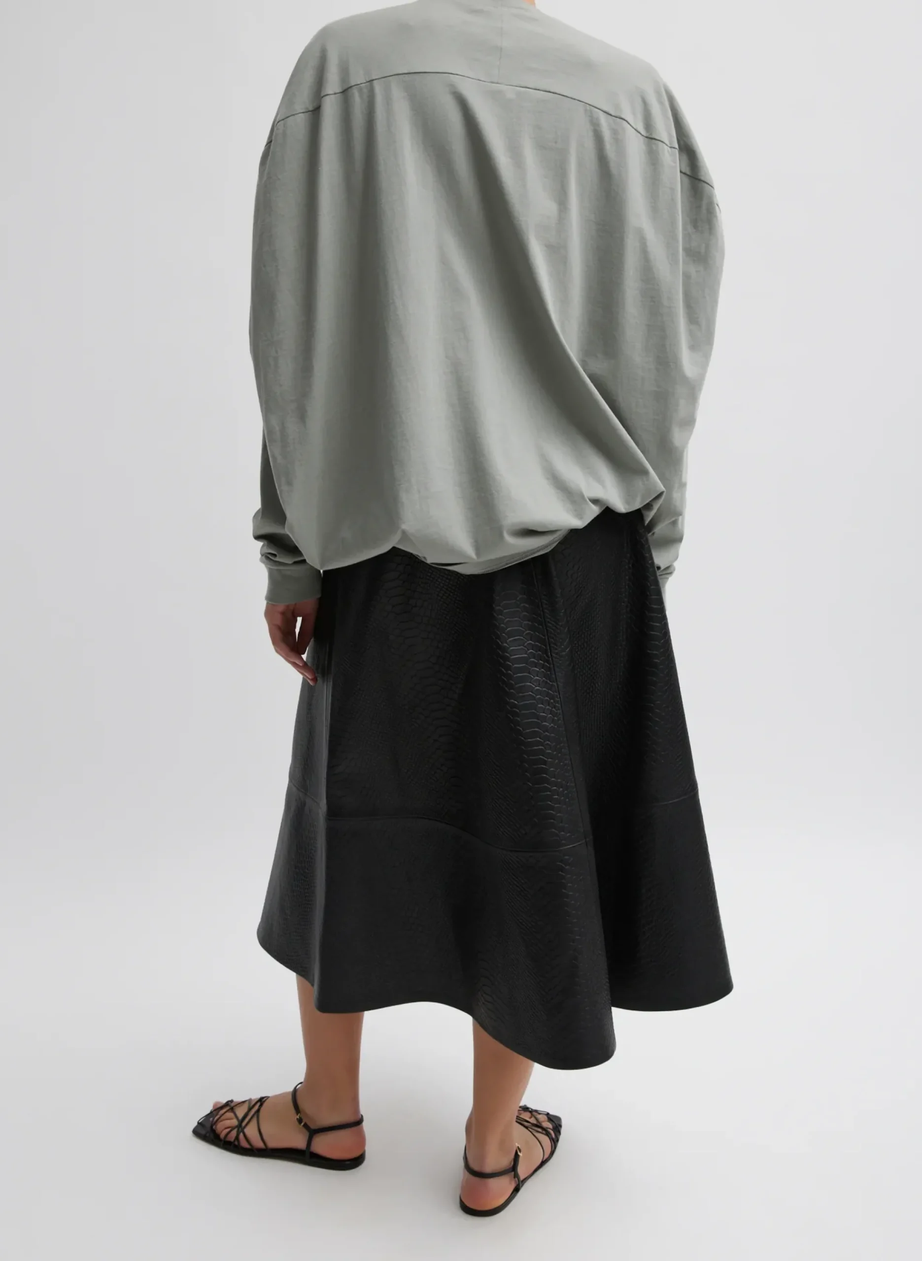 Hot Tibi Embossed Python Circle Skirt Black