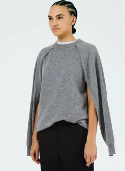 Hot Tibi Feather Weight Cashmere Easy Cocoon Tunic Heather Grey