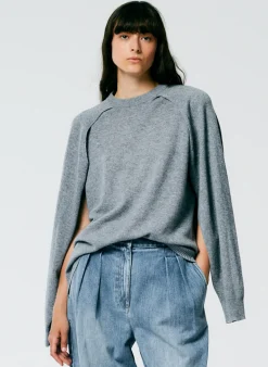Hot Tibi Feather Weight Cashmere Easy Cocoon Tunic Heather Grey