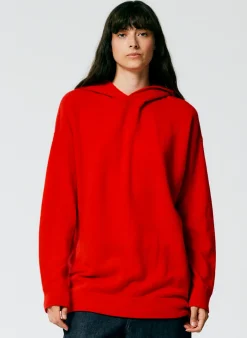 Clearance Tibi Feather Weight Cashmere Easy Mens Hoodie Red