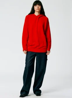 Clearance Tibi Feather Weight Cashmere Easy Mens Hoodie Red
