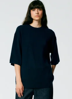 Tibi Feather Weight Cashmere Oversized Easy T-Shirt Navy