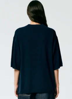 Tibi Feather Weight Cashmere Oversized Easy T-Shirt Navy