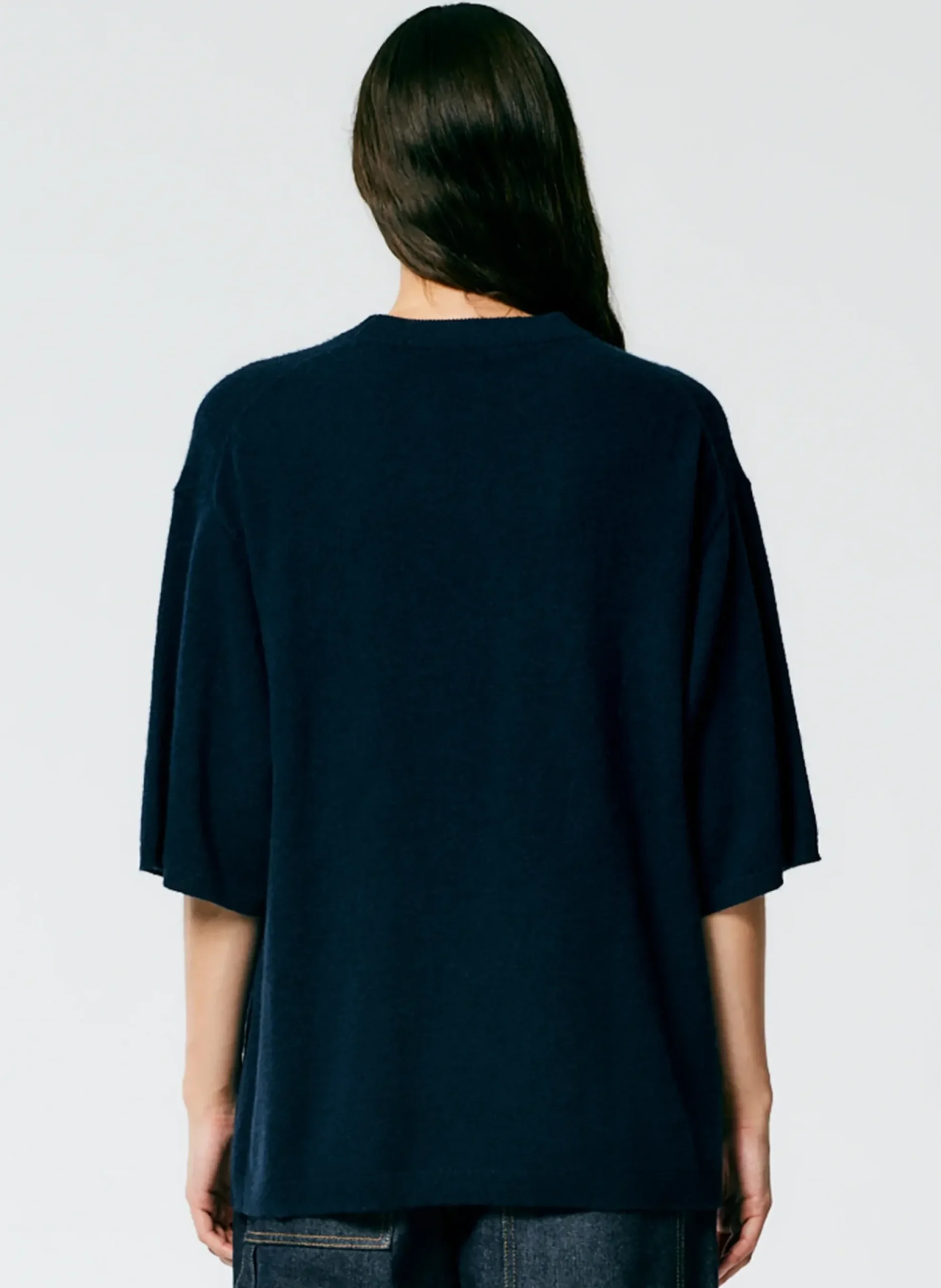 Tibi Feather Weight Cashmere Oversized Easy T-Shirt Navy