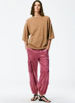Outlet Tibi Feather Weight Cashmere Oversized Easy T-Shirt Sand