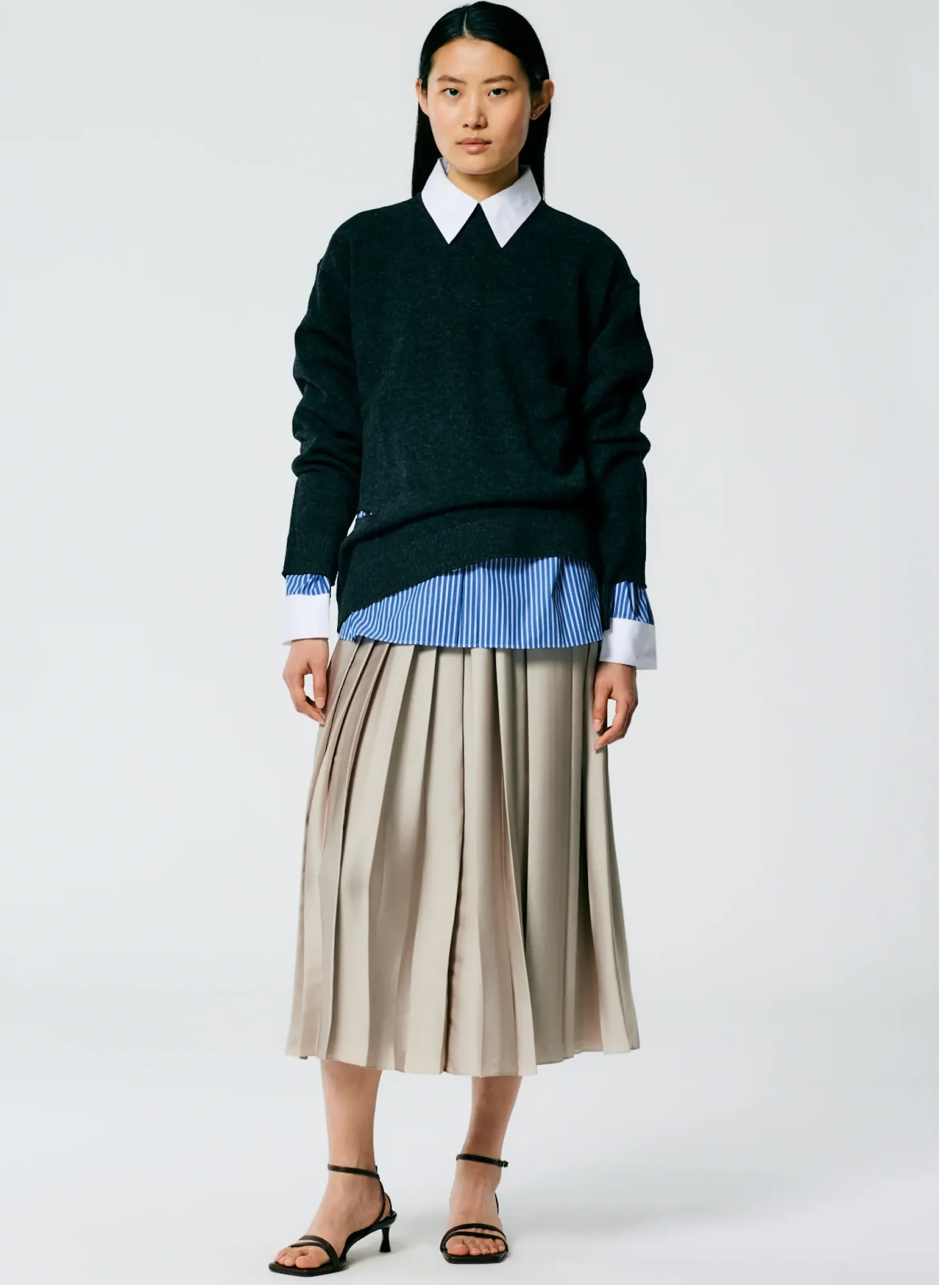 Outlet Tibi Feather Weight Pleated Pull On Skirt Light Tan