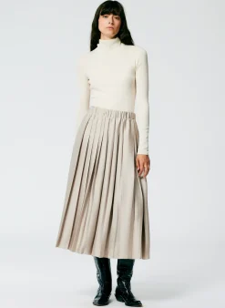 Outlet Tibi Feather Weight Pleated Pull On Skirt Light Tan