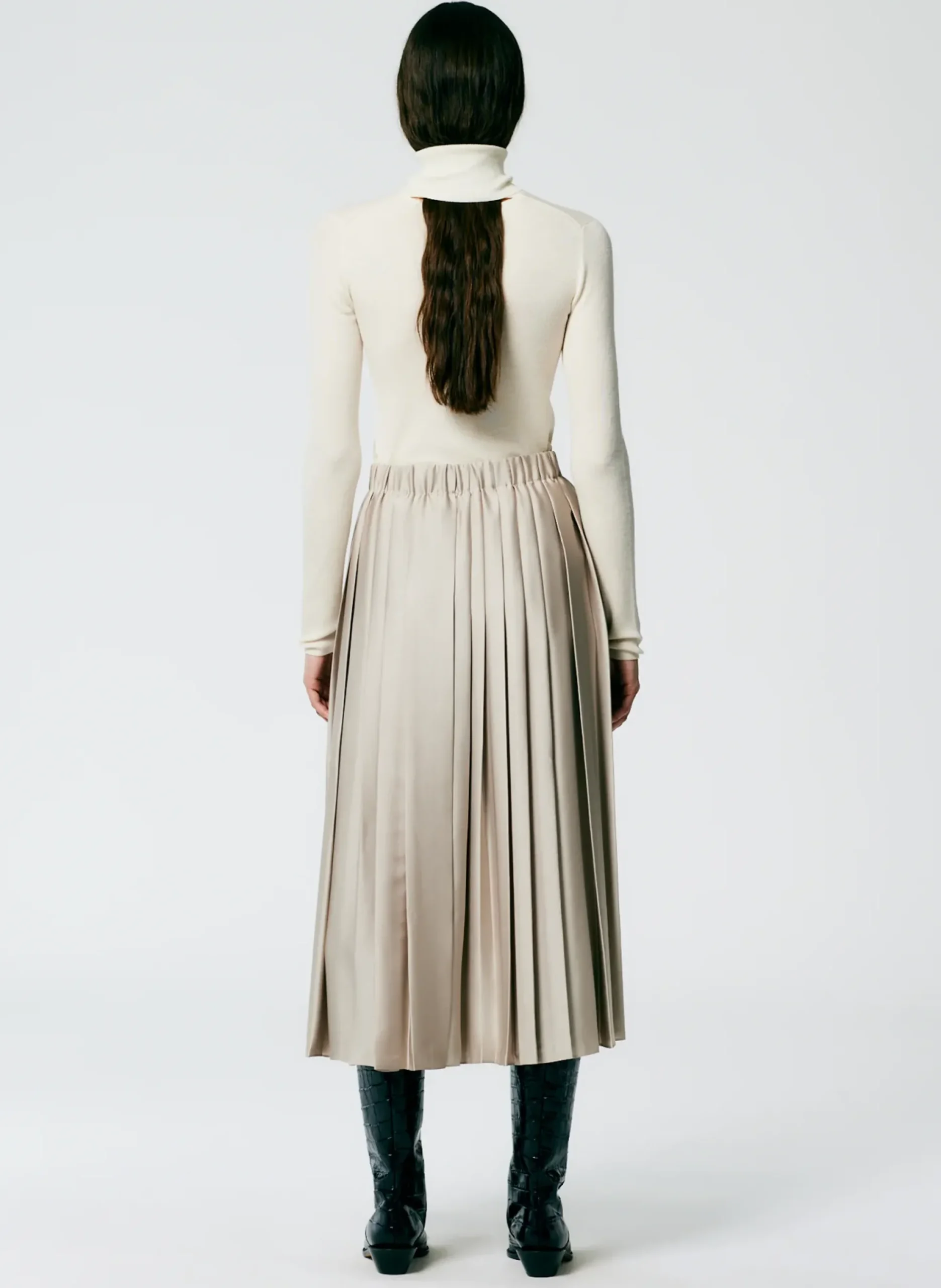 Outlet Tibi Feather Weight Pleated Pull On Skirt Light Tan
