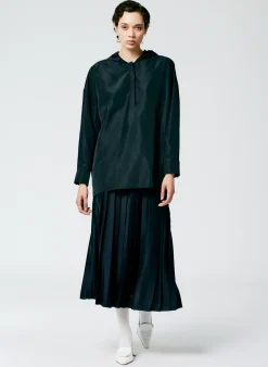 Best Tibi Feather Weight Pleated Pull On Skirt Navy