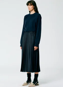 Best Tibi Feather Weight Pleated Pull On Skirt Navy