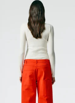 Online Tibi Feather Weight Ribbed Crewneck Pullover Sweater Off White