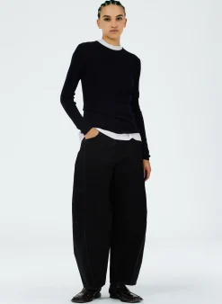 Online Tibi Feather Weight Ribbed Crewneck Pullover Sweater Navy