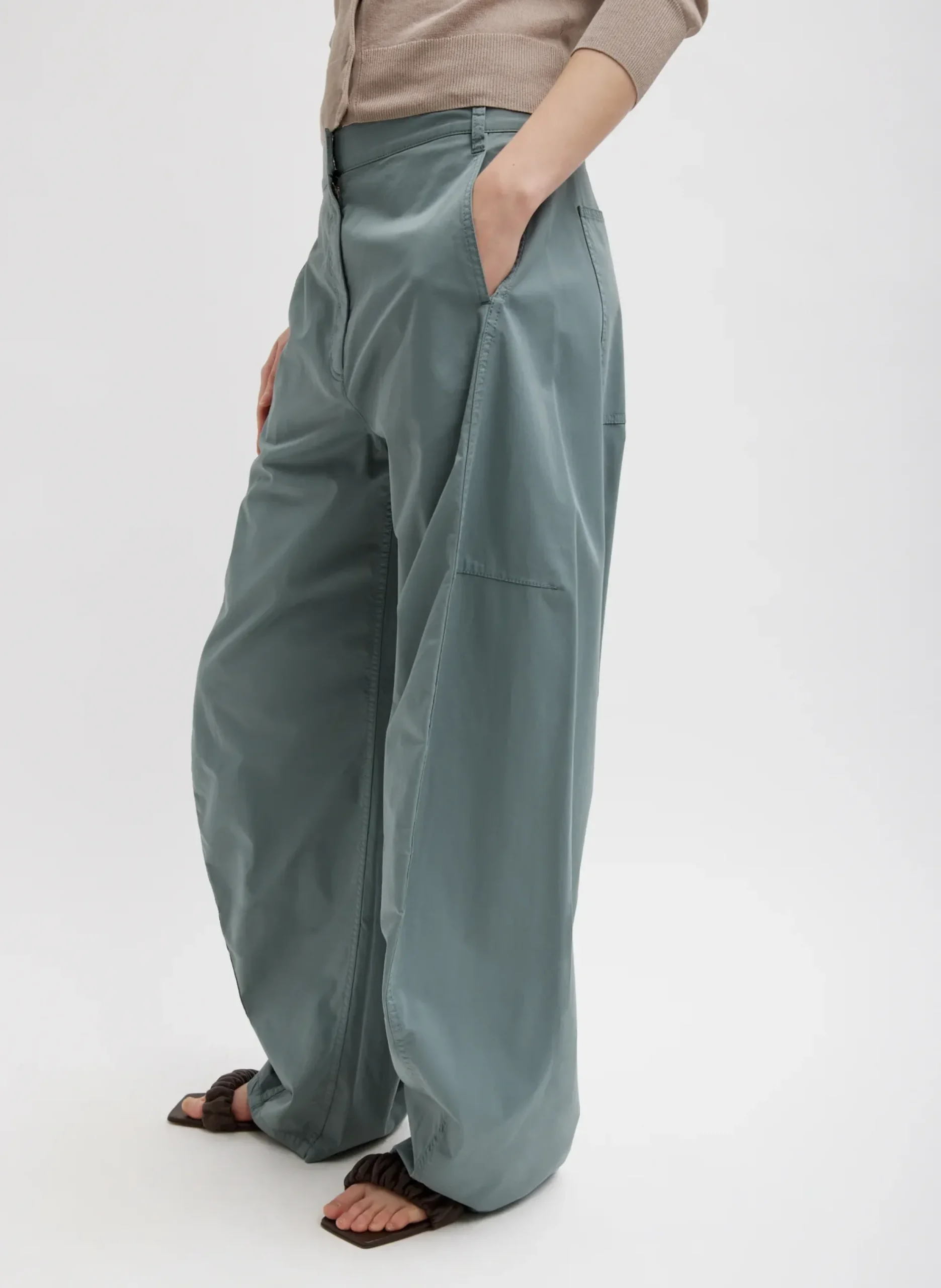 Tibi Garment Dyed Silky Cotton Sid Pant Green Limestone