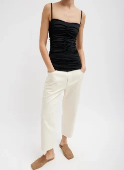 Outlet Tibi Garment Dyed Stretch Twill Cropped Newman Jean Ivory