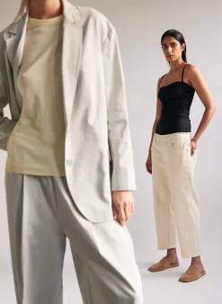 Outlet Tibi Garment Dyed Stretch Twill Cropped Newman Jean Ivory