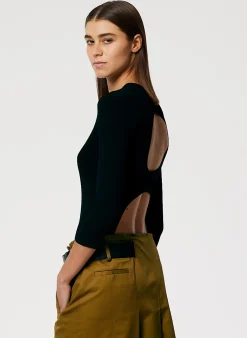Best Tibi Giselle Stretch Sweater Circle Openback Pullover Black