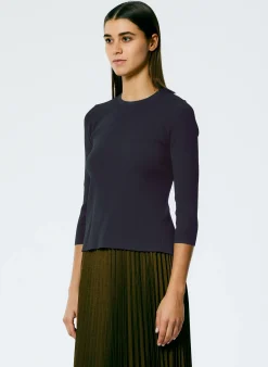 Best Tibi Giselle Stretch Sweater Circle Openback Pullover Navy Fog