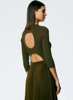Discount Tibi Giselle Stretch Sweater Circle Openback Pullover Wood