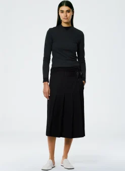 Clearance Tibi Grain De Poudre Wide Pleat Wrap Skirt Black