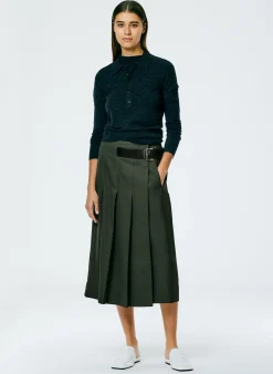 New Tibi Grain De Poudre Wide Pleat Wrap Skirt Grey Pine