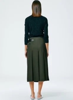 New Tibi Grain De Poudre Wide Pleat Wrap Skirt Grey Pine