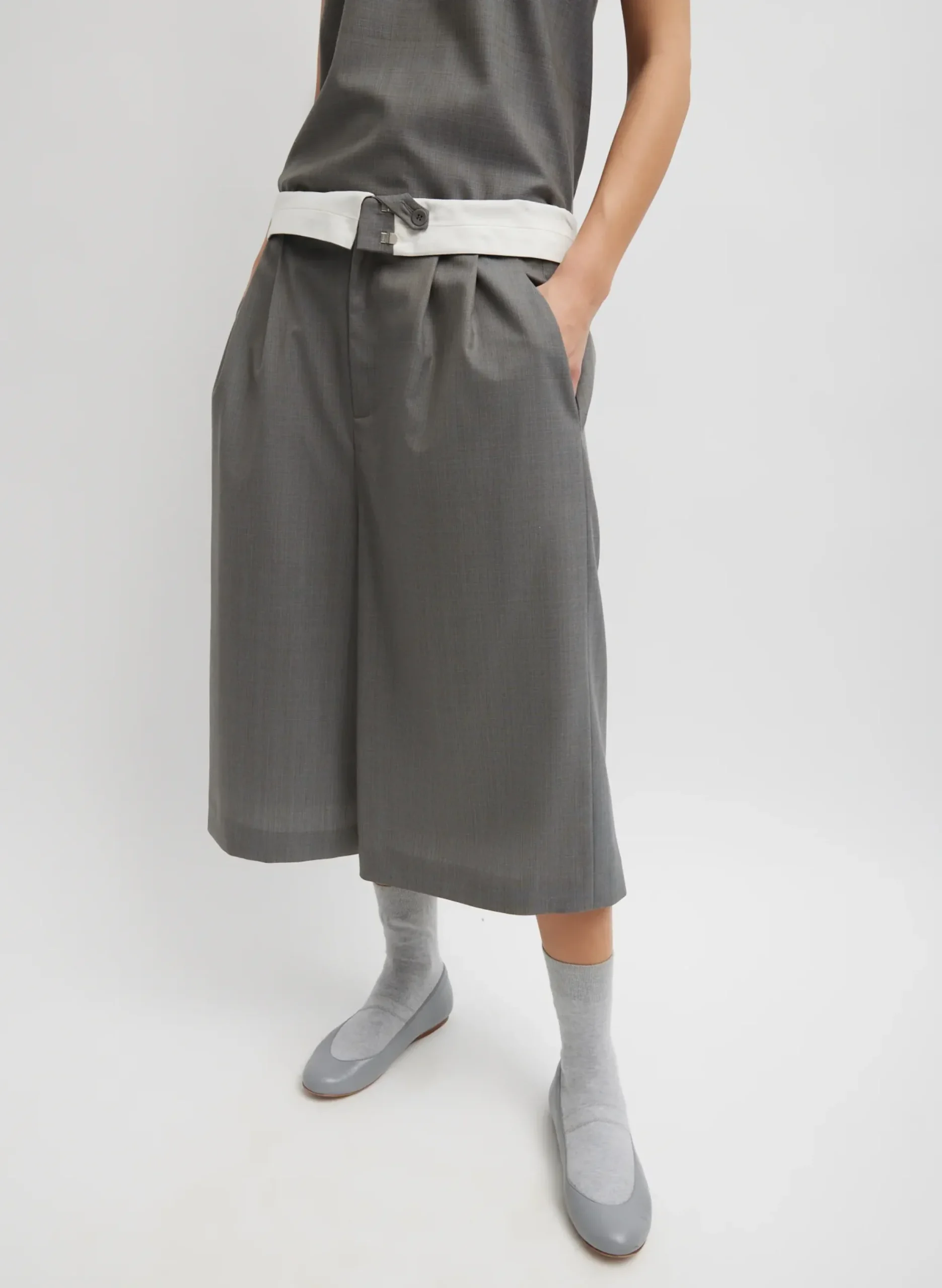 Tibi Grant Suiting Fold Over Long Short Grey Multi