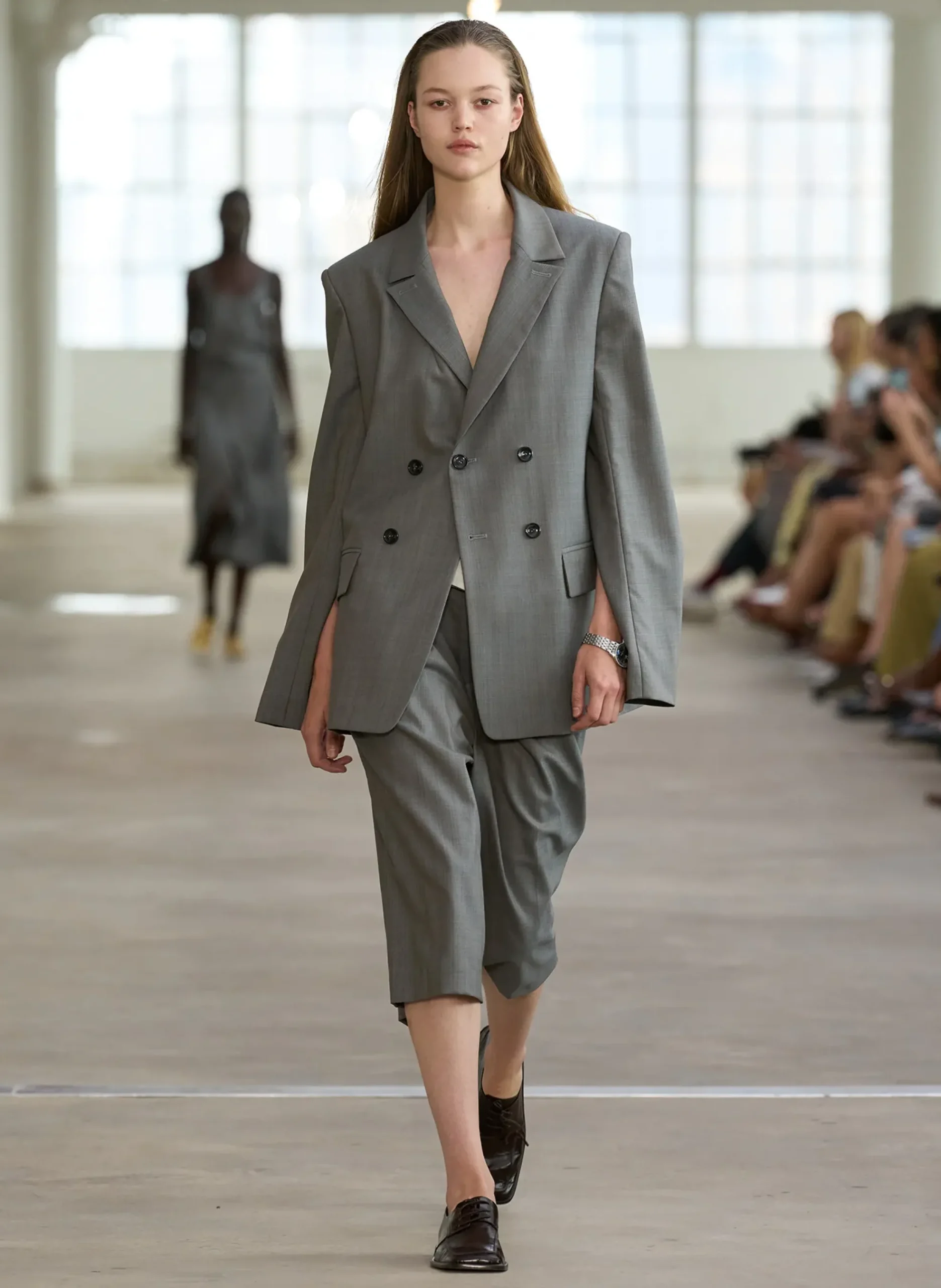 Tibi Grant Suiting Fold Over Long Short Grey Multi